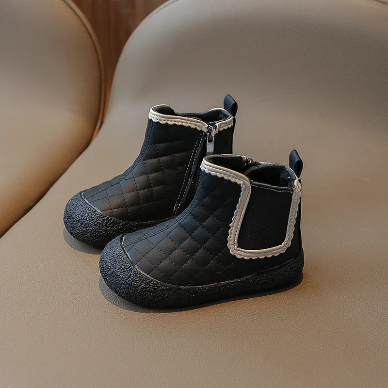 Autumn Winter Baby Girls Boots — Waterproof, Windproof, Non-Slip Plush Ankle Shoes for Kids