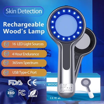 Woods Lamp Skin Analyzer - UV Magnifying Facial Skin Testing Light for Beauty Care Analysis Detection