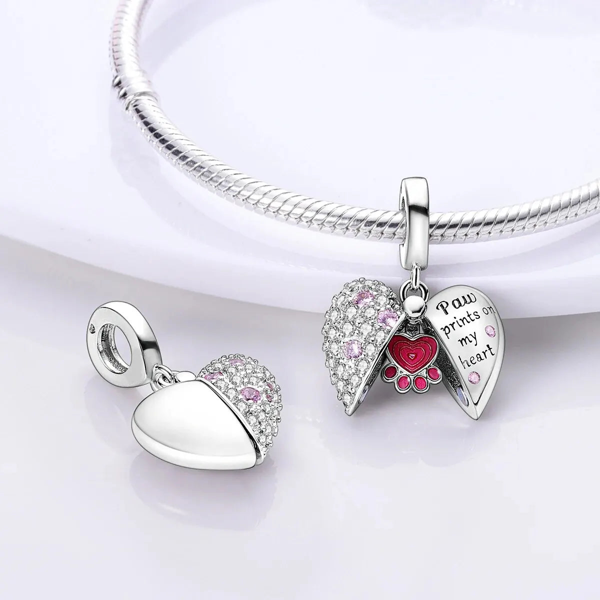 MULA Silver-Plated Sunflower & Four-Leaf Clover Dangle Charms - DIY 3MM Snake Chain Bracelet