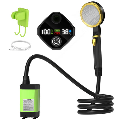 Camping Shower Pump Kit – RV & Outdoor Shower with Digital Display, Adjustable Full-Screen Shower for Backyard