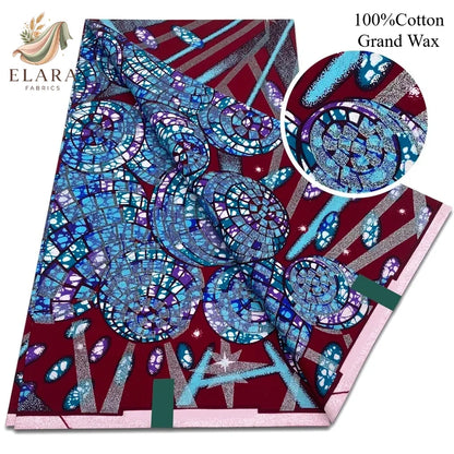 Grand Super African Wax Fabric - 100% Cotton Nigerian Glitter Glam Gold Ankara Print for Sewing