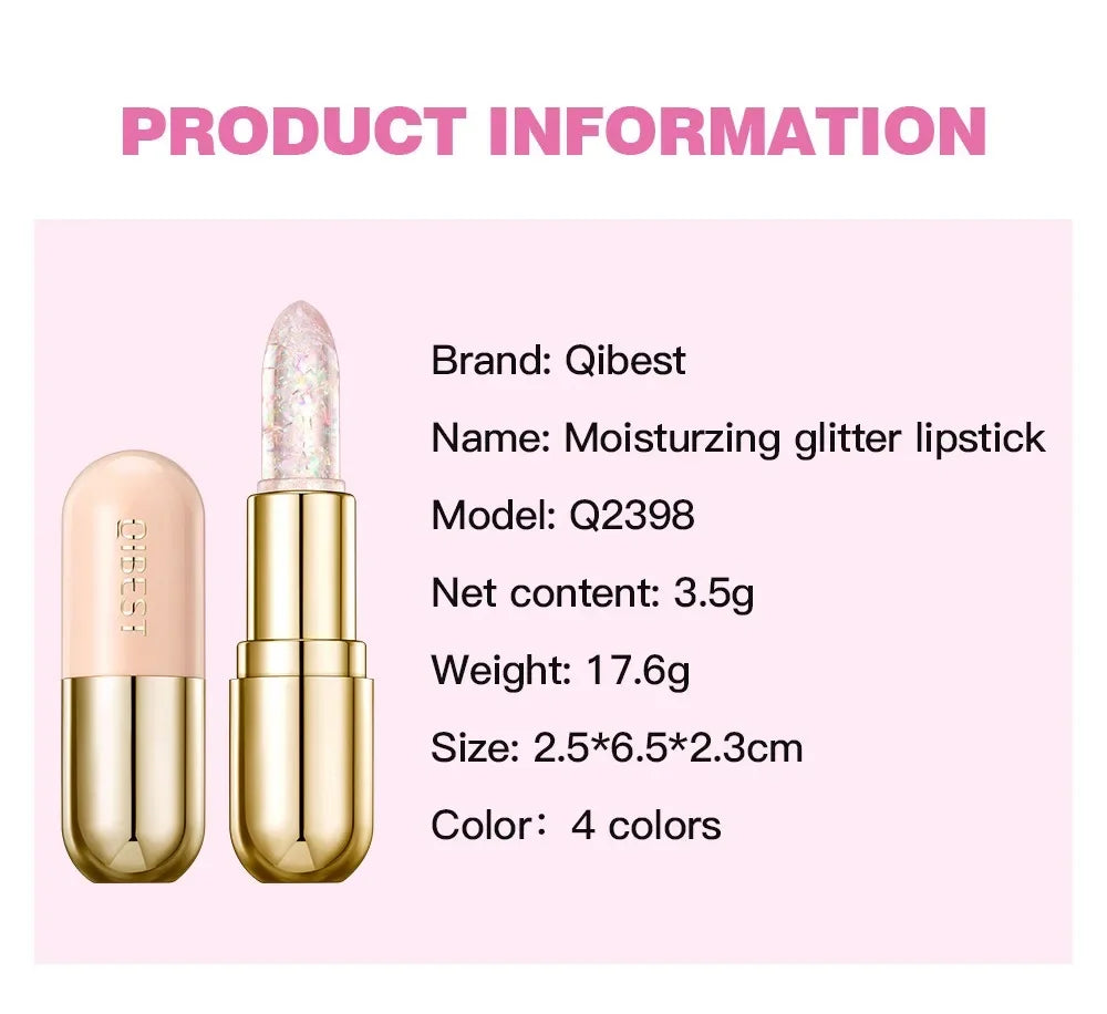 Soft Jelly Color-Changing Lipstick – Glossy Hydrating Glitter Lip Balm with Sparkling Red Shade