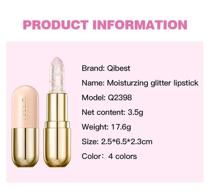 Soft Jelly Color-Changing Lipstick – Glossy Hydrating Glitter Lip Balm with Sparkling Red Shade