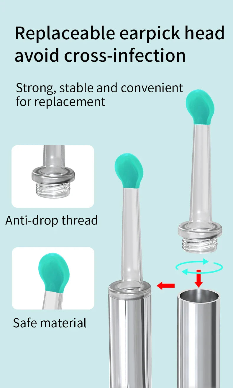 Smart Visual Ear Cleaner 1296P with Camera – USB-C Rechargeable Ear Wax Removal Tool, WiFi, 6 LED Lights