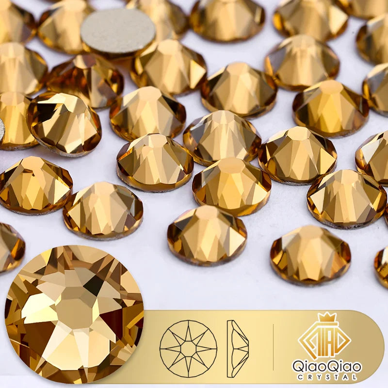 QIAO 2088 Crystal Nail Art Rhinestones — Flat Back Non-Hotfix Strass for DIY Nail Decorations (8 Big + 8 Small)