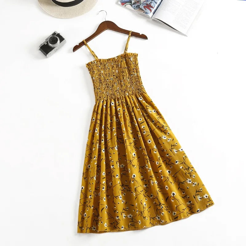 Women’s Summer Mini Dress – Casual Sleeveless Spaghetti Strap Chiffon Dress with Elastic High Waist