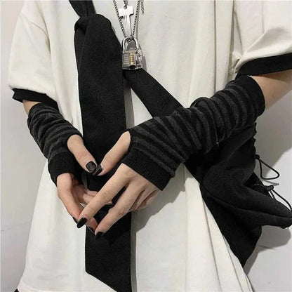 Outdoor Punk Fingerless Gloves – Long Cuff Elbow Arm Warmers, Stretch Hip-Hop Winter Mittens for Men & Women Stylish Streetwear Gloves