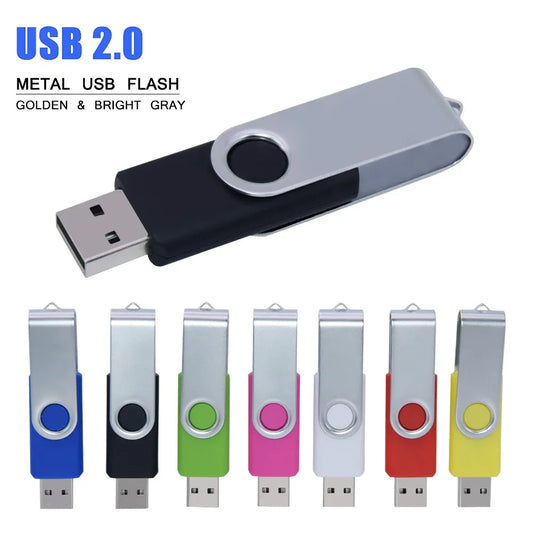 USB Flash Drive 2.0 Metal Swivel Pendrive – 16GB 32GB 64GB 128GB Portable Memory Stick