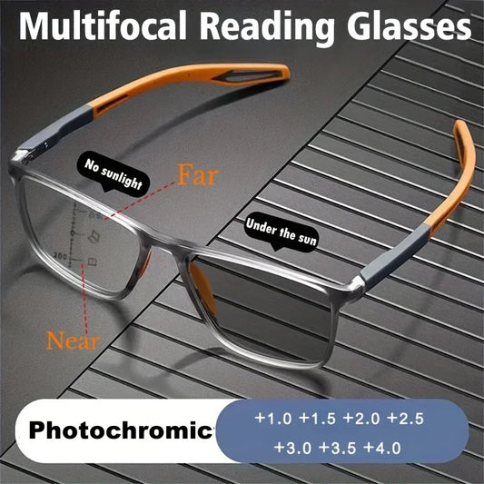 Photochromic TR90 Anti-Blue Light Multifocal Reading Glasses – Progressive Near & Far Eyewear for Men & Women, Sports Eyeglasses