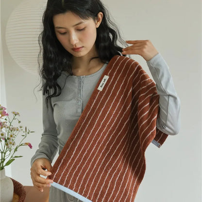 Autumn Winter Striped Cotton Bath Towel – Soft Plush Absorbent Washcloth for Bathroom Use, Unisex Home Spa & Hotel Towel