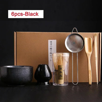 4/6Pcs Bamboo Matcha Tea Whisk Set – Scoop, Brush, Strainer & Bowl for Japanese Tea Ceremony