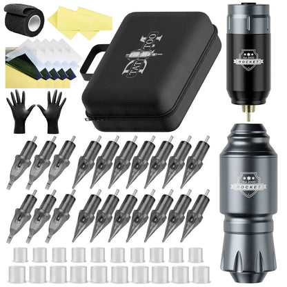 DM Wireless Tattoo Kit – Complete Rotary Tattoo Pen Set with Mini Rocket Machine, Battery, Needles, Ink & Power for Permanent Makeup