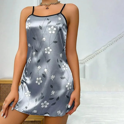 2026 Women’s Satin Sleepdress – Floral Print Spaghetti Strap Nightwear, Luxurious Comfortable Satin Nightdress