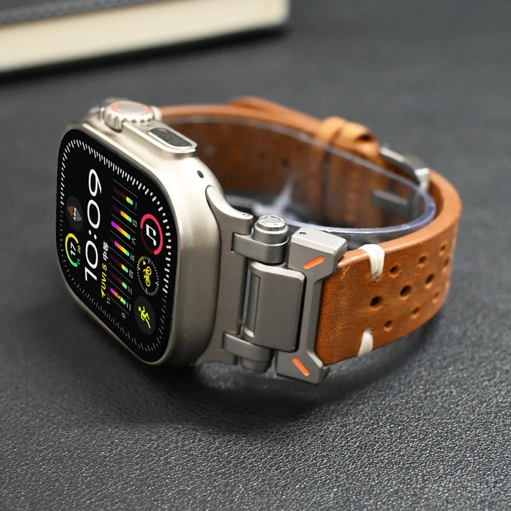 Luxury Leather Band for Apple Watch Ultra 2 – 49mm, Series 9, 8, 7, 45mm, Correa Strap for iWatch 6, 5, 4, SE, 3, 44mm, 42mm