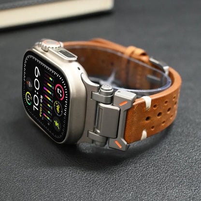 Luxury Leather Band for Apple Watch Ultra 2 – 49mm, Series 9, 8, 7, 45mm, Correa Strap for iWatch 6, 5, 4, SE, 3, 44mm, 42mm