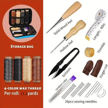 Leather Working Kit – Sewing Tools with Large Eye Needle, Waxed Thread, and Leather Upholstery Repair Accessories