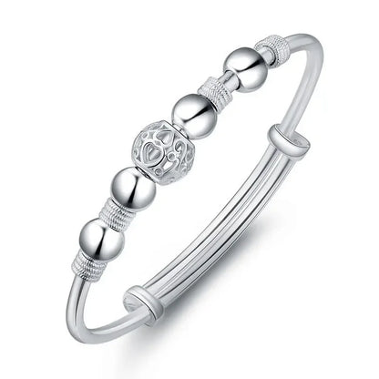 Women’s 925 Sterling Silver Open Cuff Bangle – Adjustable Charm Bracelet for Wedding Party Fashion Jewelry