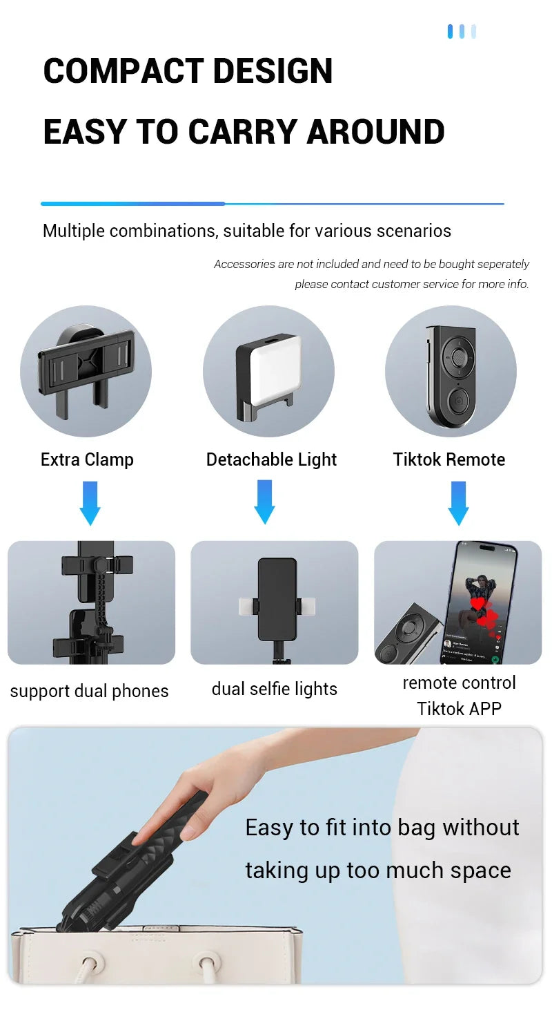 3-Axis Anti-Shake Selfie Stick with Bluetooth Remote – Retractable 1.7m Mobile Phone Holder with Flash & Live Stand