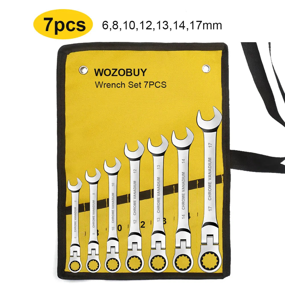 6-22mm Metric Ratcheting Combination Wrench Set – Flex Head Chrome Vanadium Steel Spanners with Carry Bag