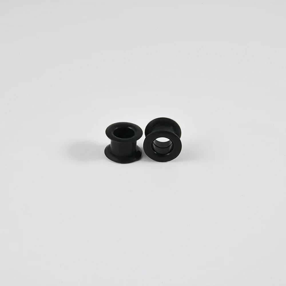 Pair of Supersize Black Silicone Double Flared Ear Tunnel Plugs — Flesh Gauge Expander Stretchers for Piercing