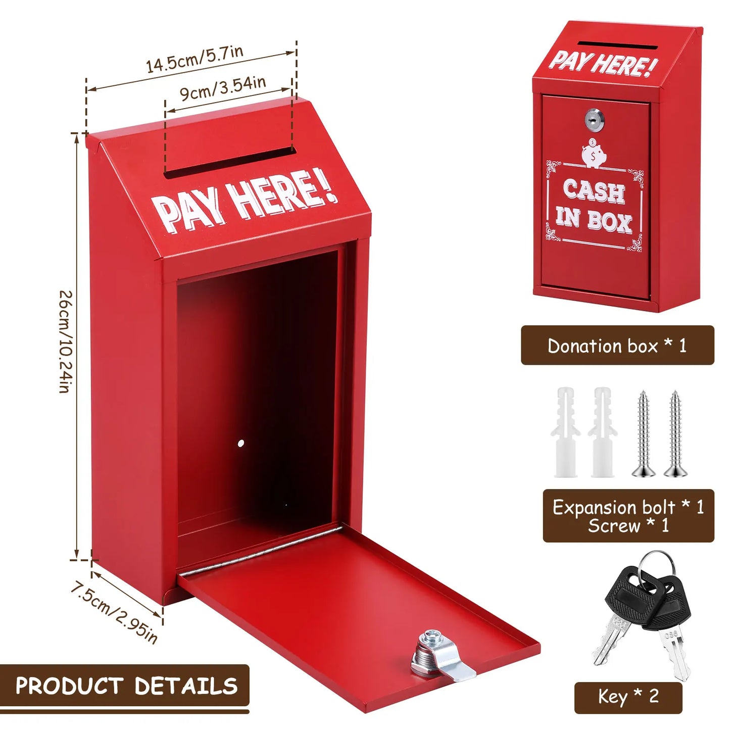 Metal Locking Wall-Mounted Mailbox – Outdoor Lockable Mail & Key Drop Box for Home, Ballot, Donation, Collection