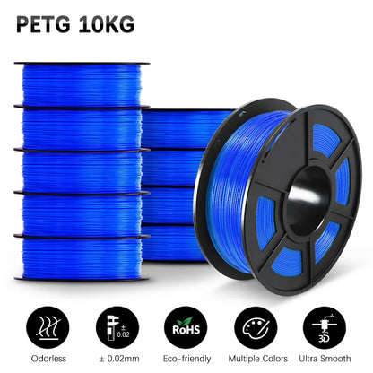SUNLU 10KG 3D Printer Filament Set – 1.75mm PLA, PETG, PLA+ & Clear, 10 Rolls x 1KG Neatly Wound for 3D Printers & 3D Pens