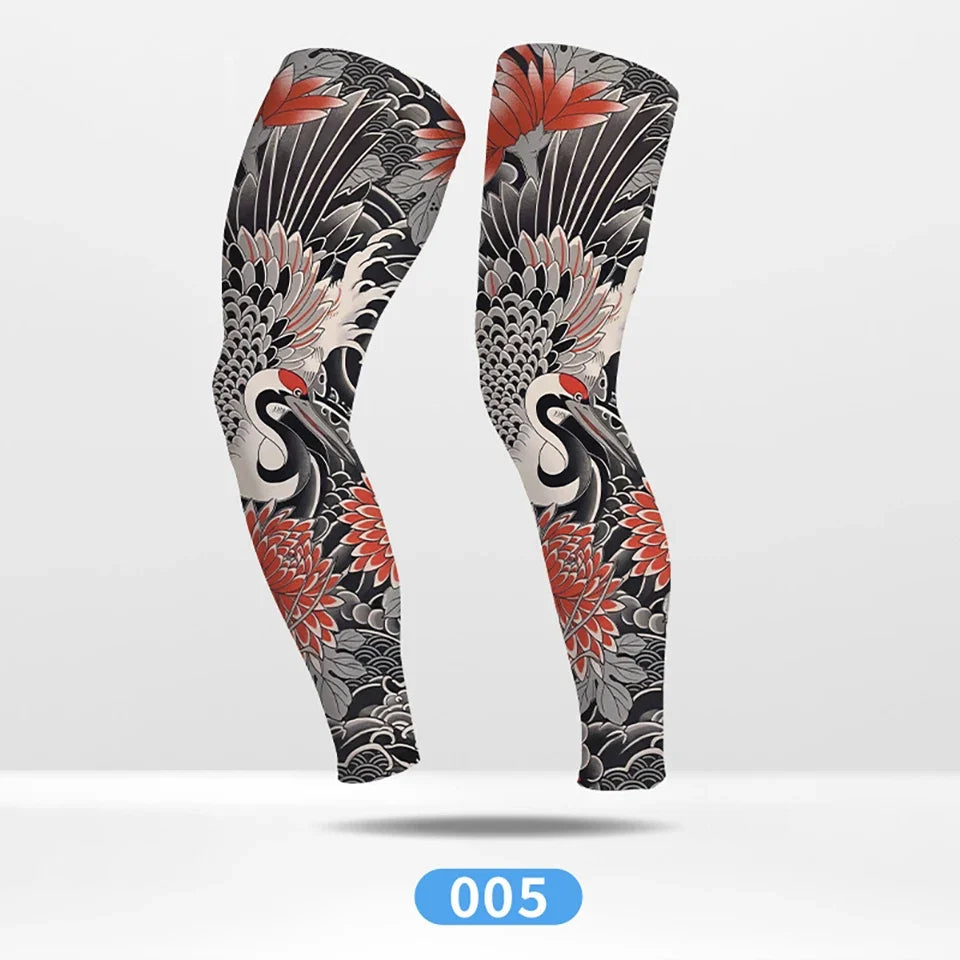 KoKossi Tattoo Print Leg Sleeves - Ice Silk Breathable Non-Slip Compression Sleeves