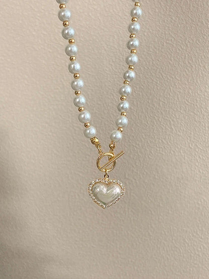 Elegant Pearl Necklace for Women – Heart Pendant Luxury Imitation Pearls Chain, Korean Jewelry Gift for Girls