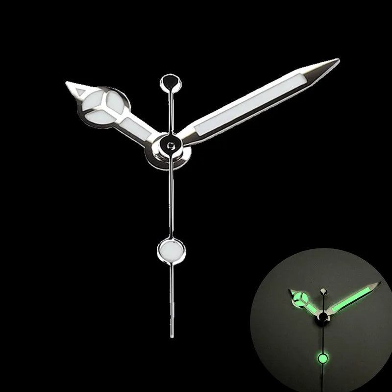 High-Quality Watch Hands – Polished Silver 12.5×12×8mm, C3 & BGW9 Green/Blue Luminous for NH35, NH36, NH34 Movements