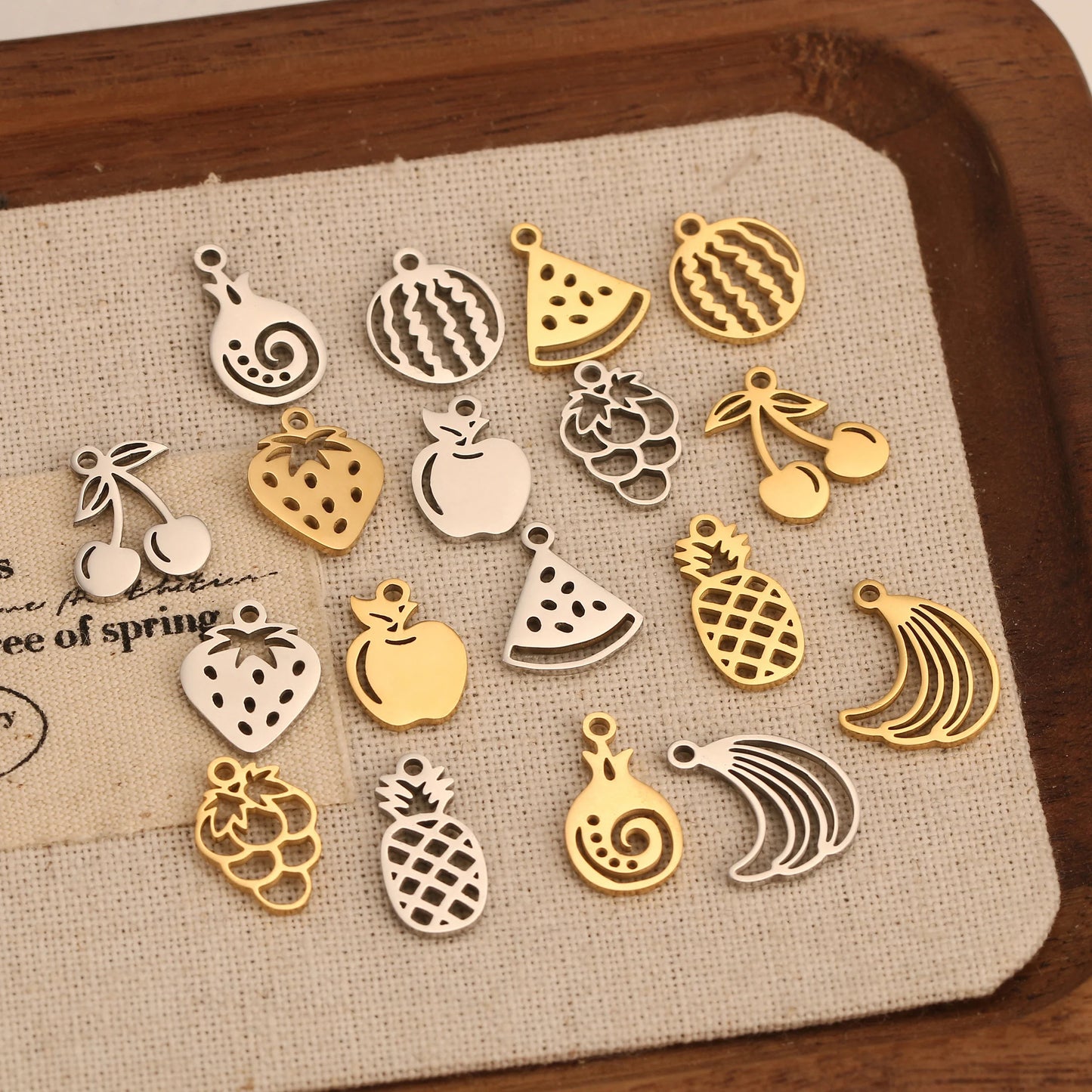 5pcs Stainless Steel Fruit Charms – Strawberry, Cherry, Pineapple & Watermelon Pendants for DIY Bracelets & Necklace Jewelry Making