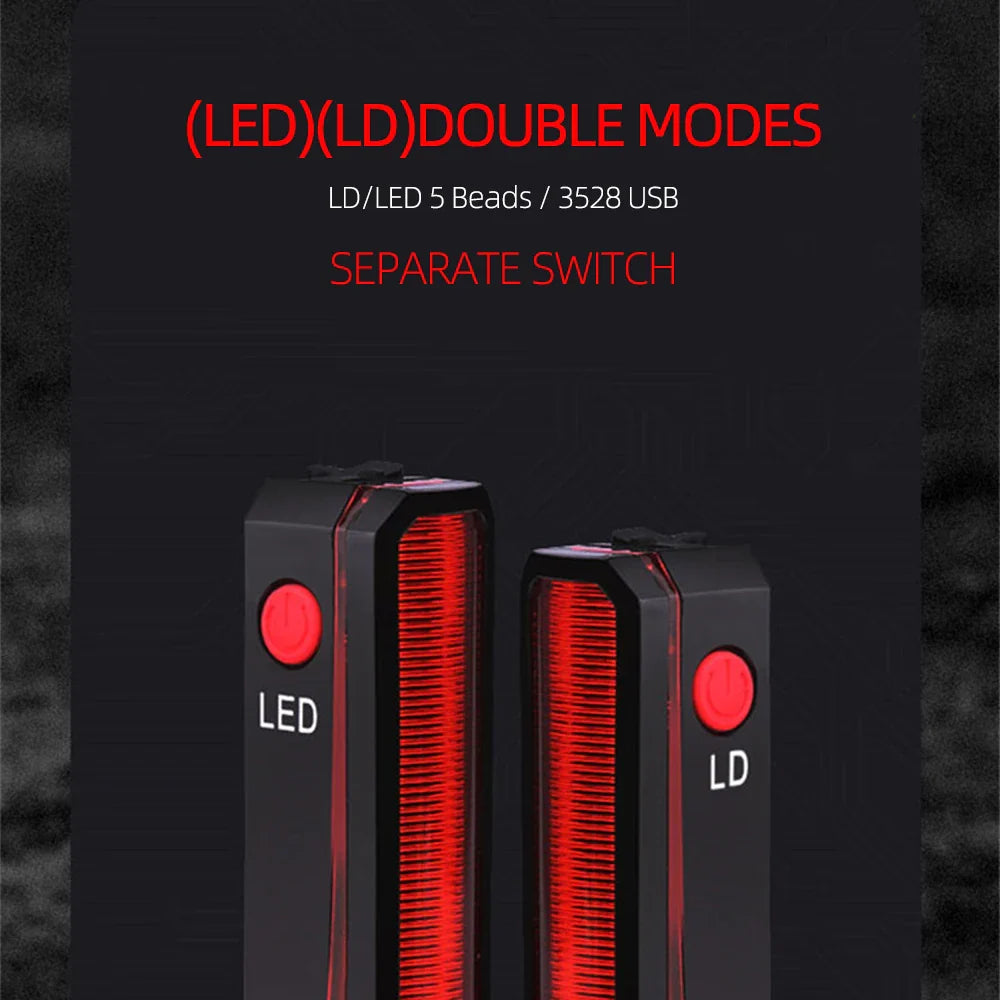 Folding Laser Bike Light - Front & Rear Safety Warning, USB Rechargeable, Waterproof Cycling Lamp