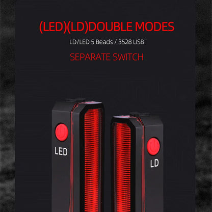 Folding Laser Bike Light - Front & Rear Safety Warning, USB Rechargeable, Waterproof Cycling Lamp