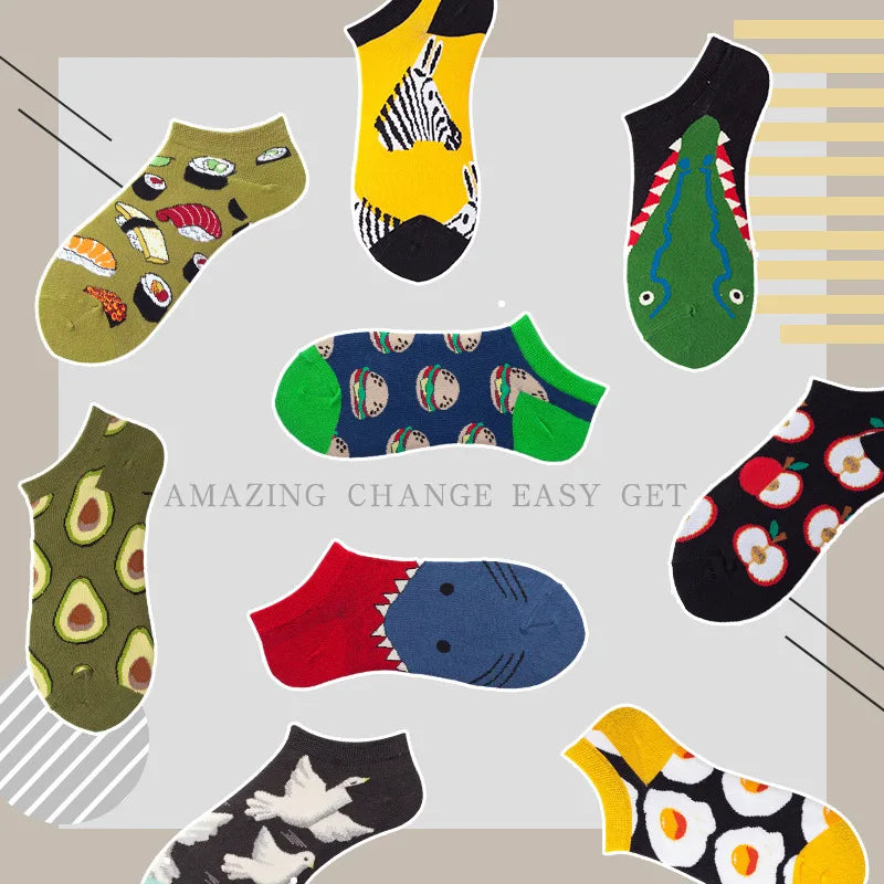 Combed Cotton Ankle Socks for Men & Women - Funny Beer, Fruit & Food Novelty Low Cut Socks (EU 38-43)