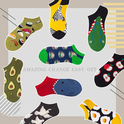 Combed Cotton Ankle Socks for Men & Women - Funny Beer, Fruit & Food Novelty Low Cut Socks (EU 38-43)