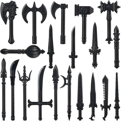 Medieval Figure Weapons Building Blocks Kit – King Sword, Lion Shield, Trident & Double-Edged Axe Battle Toy