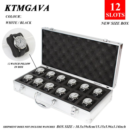 Aluminum Alloy Watch Storage Box – 10/12/18 Grid Large Capacity Black Jewelry Organizer Gift