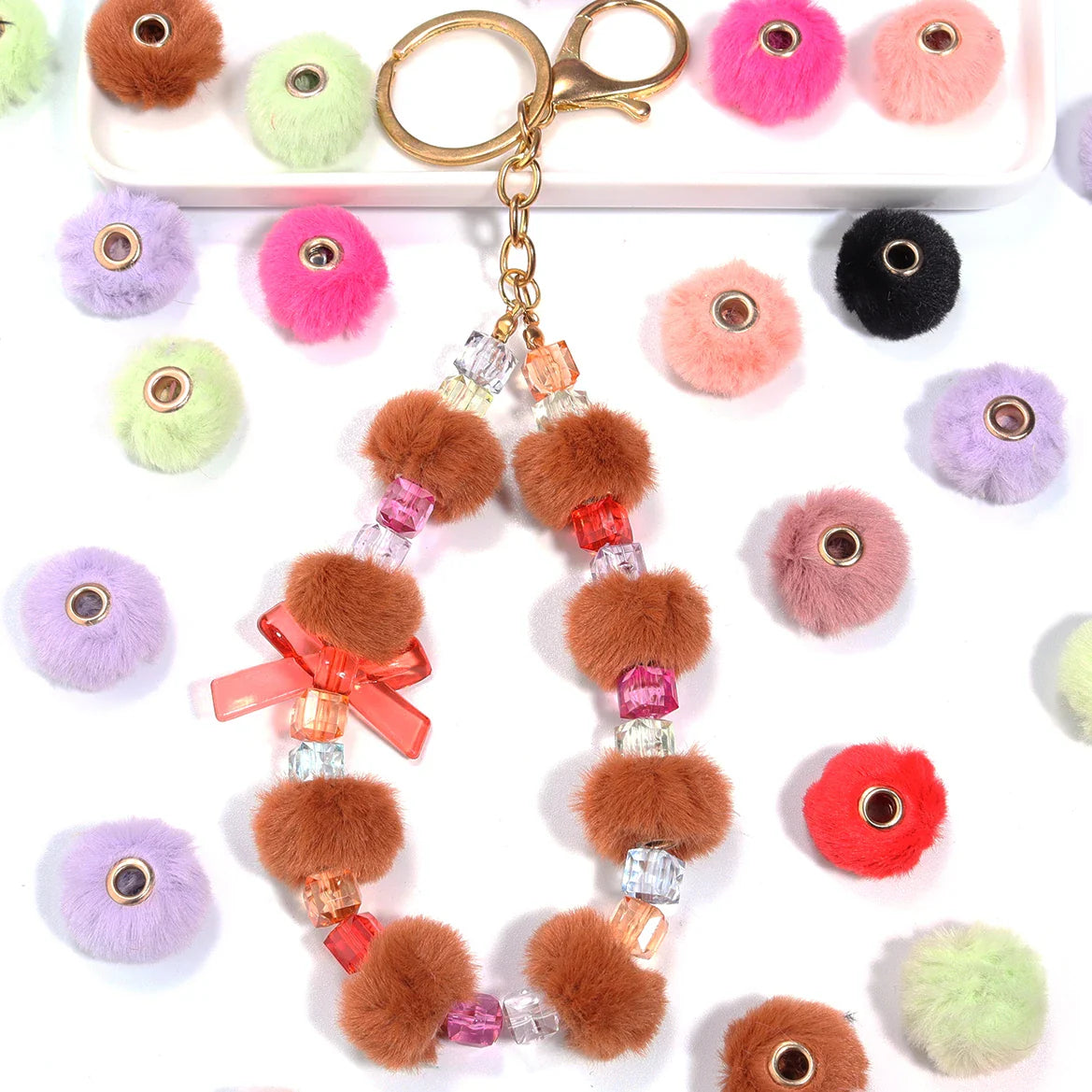 10pcs Plush Fur Ball Beads – Multicolor Pompom Spacer Beads for DIY Jewelry, Earrings & Bracelets