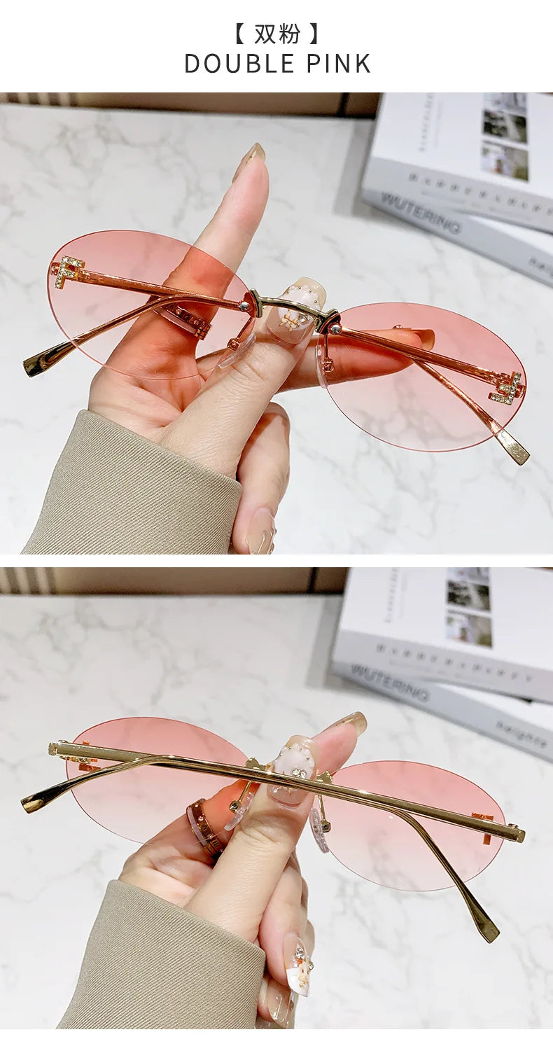 European & American Fashion Frameless Metal Sunglasses – Trendy Luxury UV Protection Eyewear