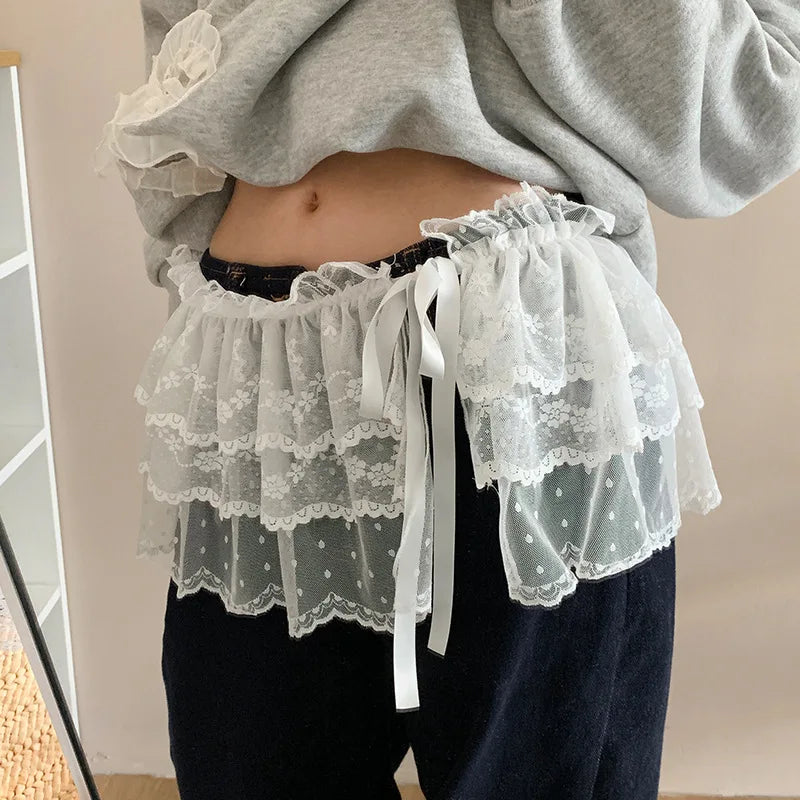 Y2K Lace Mini Skirt -  High Waist Ruffled Pleated Layered Streetwear