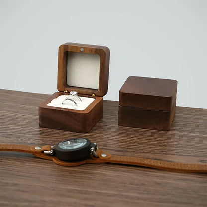 Personalized Walnut Wooden Ring Box - Custom Name Engagement & Wedding Anniversary Gift