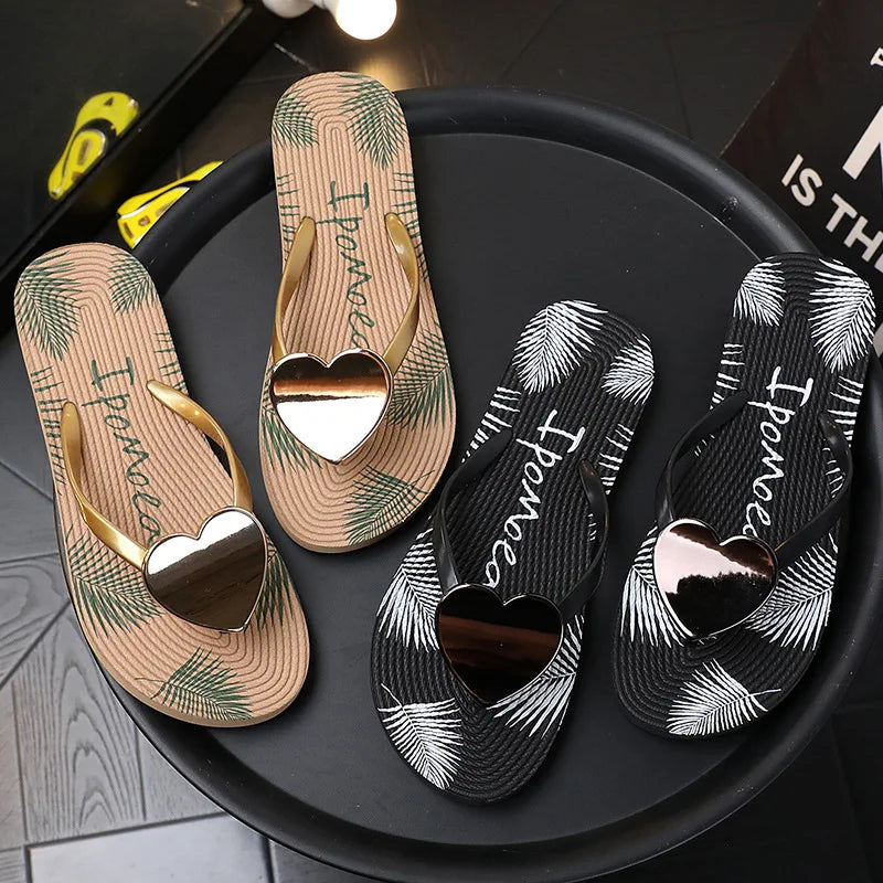 Women’s Heart Love Cloud Flip Flops - Summer Beach, Home & Bathroom Platform Slides