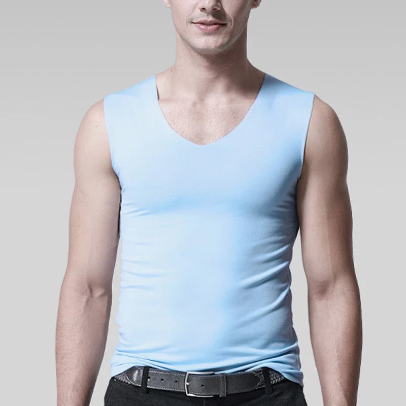 Men’s Silk Seamless Tank Top – Sleeveless Sport Vest Casual Gym Undershirt for Summer Comfort Wear