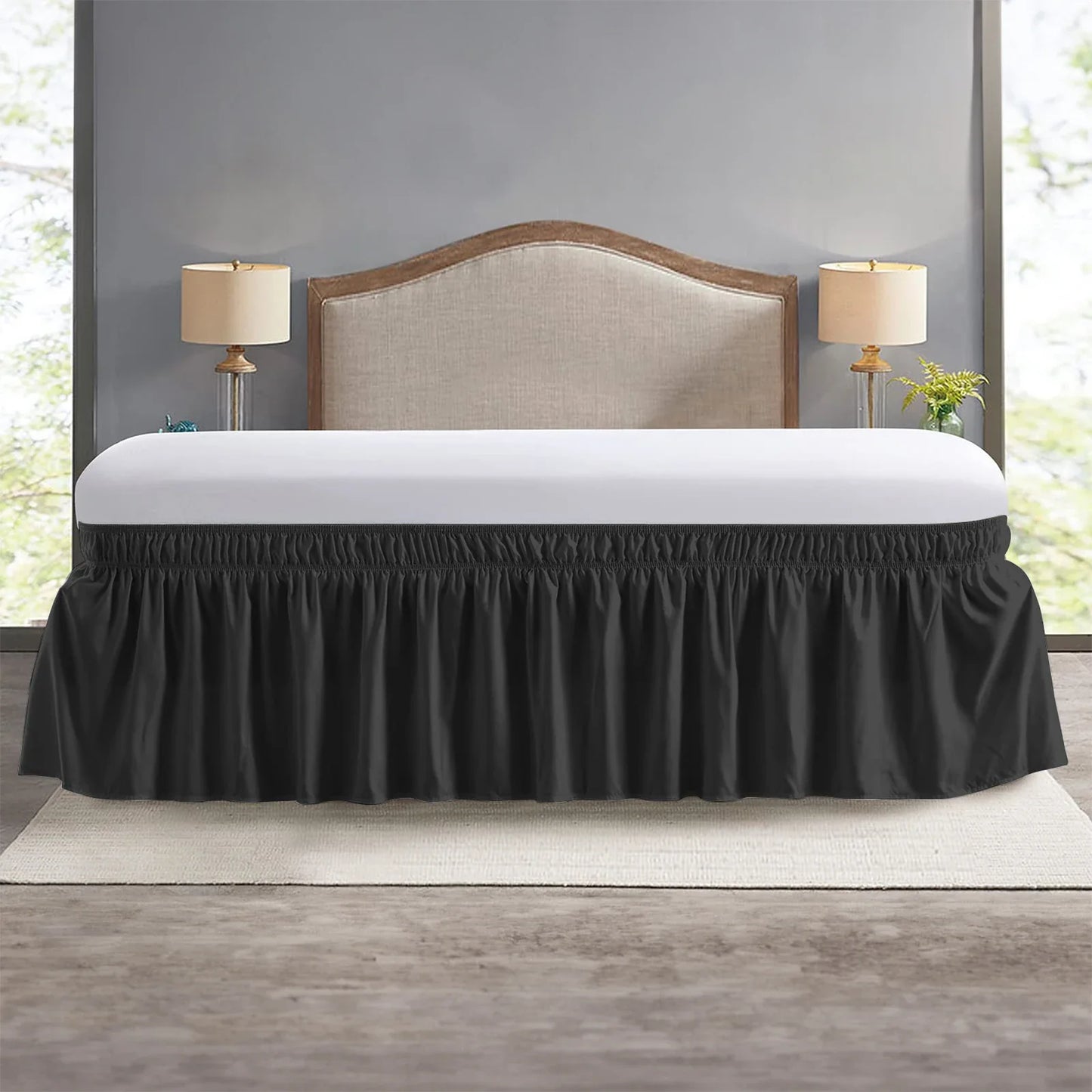 Elastic Wrap-Around Bed Skirt – Soft Fade-Resistant Ruffle Bed Cover & Mattress Protector (Couvre Lit Style)