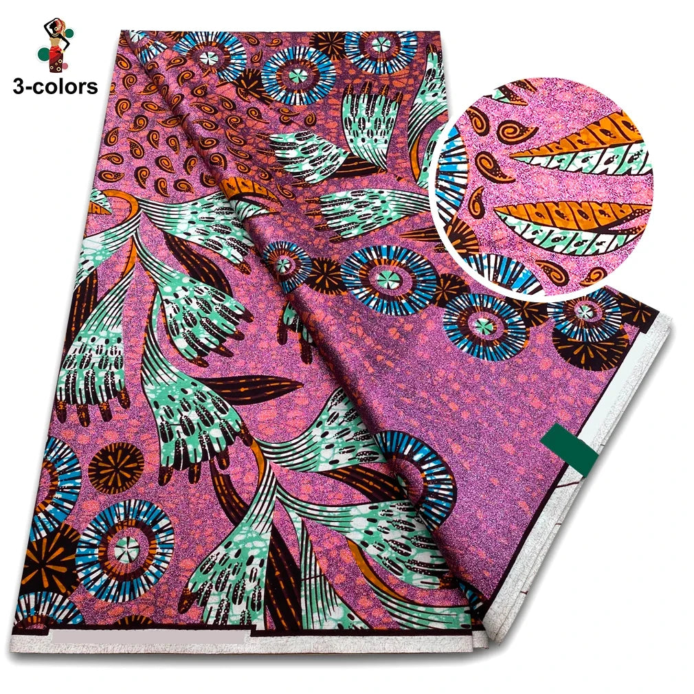 African Glitter Golden Wax Fabric - Nigerian Ankara Gold Print 6 Yards Sewing Material