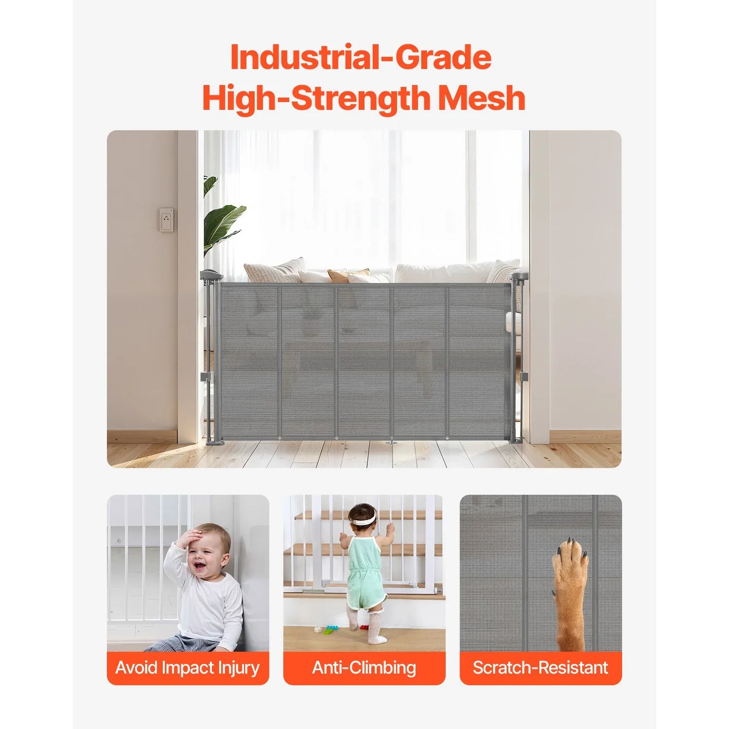 SucceBuy Retractable Baby Safety Gate 55/71/110 Inch – 34 Inch Tall Extendable Mesh Barrier for Kids & Pets, Easy Install Indoor Doorway Gate