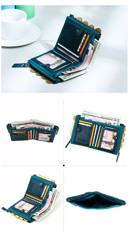 CONTACT'S Genuine Leather Short Wallet for Women — Luxury Designer Card & Coin Holder, Mini Money Clip Wallet with Free Shipping