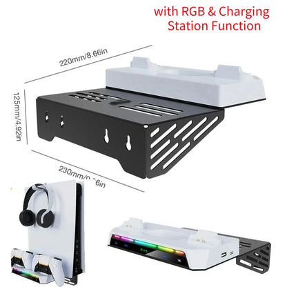 PS5 & PS5 Slim Wall Bracket Dual Controller Charger – RGB LED Metal Wall-Mounted Stand for Disc & Digital Editions