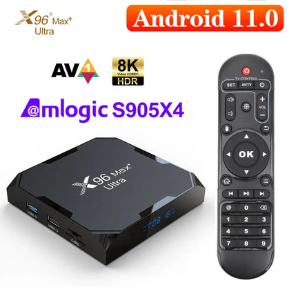 X96 Max Plus Ultra TV Box — Android 11 Amlogic S905X4 4GB RAM 32GB Storage, 8K AV1 WiFi Bluetooth Media Player