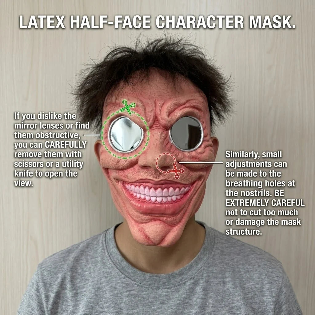Scary Smile Half Face Mask - Creepy Black Hole Horror Halloween Cosplay Costume