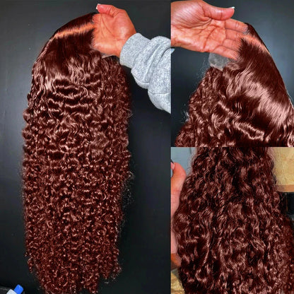 30–40 Inch Reddish Brown Human Hair Wig – 13x6/13x4/13x7 HD Lace Frontal, 250% Density Colored Deep Wave Curly Wig